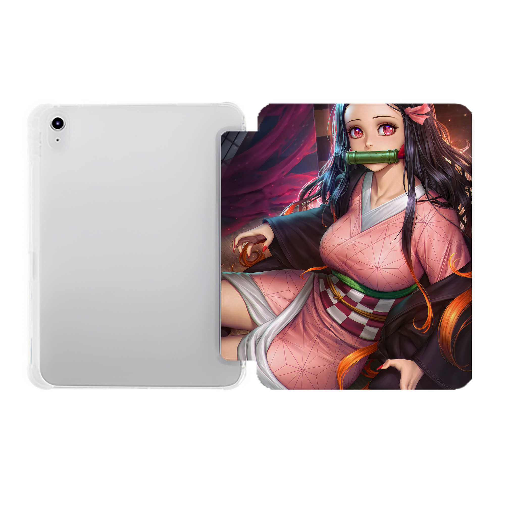 （画像用） 鬼滅の刃（きめつのやいば）竈門 禰󠄀豆子／かまど ねずこ Kamado Nezuko IPad ケース ペン収納付き 三つ折りスタンド PUレザー×シリコン 対応機種9.5/10.5/10.9インチ